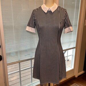 Black White Gingham Mini Dress Contrast Collar Dark Academia Goth XS